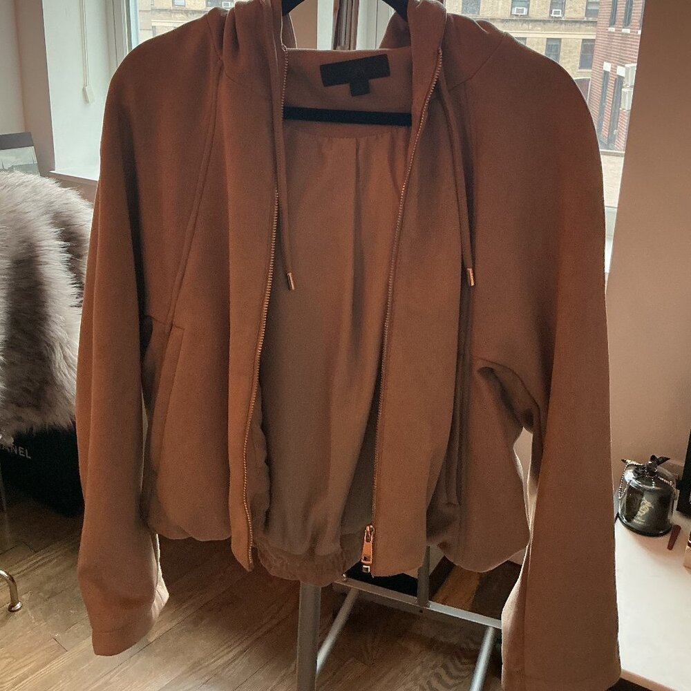 Zara Faux Suede Women’s Lightweight Hooded Cropped Bomber Jacket - Large